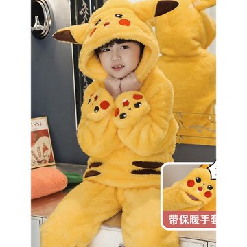 秋冬季寶寶加厚款法蘭絨男孩睡衣