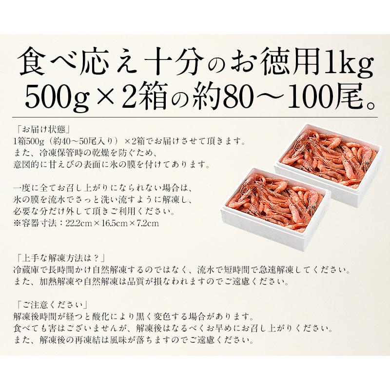 甘エビ 甘えび 子なし 小サイズ 1kg（500g×2箱）約80〜100尾入り 刺身用 越前産 甘えび 海老 えび エビ 贈り物 お祝い プレゼント 冬グルメ 冬ギフト