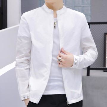 男薄款夾克防曬衣短款圓領外套夏季潮流百搭拉鏈門襟休閑潮牌上衣