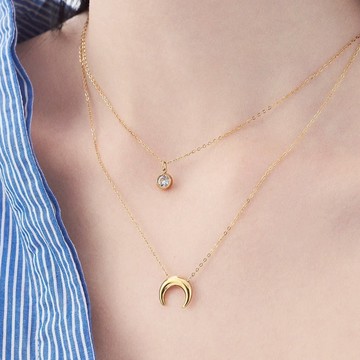 【ᴛᴏs】Moon 月亮與泡泡鑽石 雙層項鍊 紐約風金屬飾品