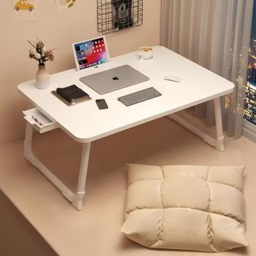 【匠俱】床上小桌 可折疊電腦桌 宿舍書桌 寫字桌70x48x31cm(床上小桌+卡槽+杯托+單側抽屜 免安裝)