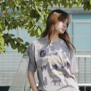 Cats-B01 九命貓插畫重磅落肩T/男女皆適