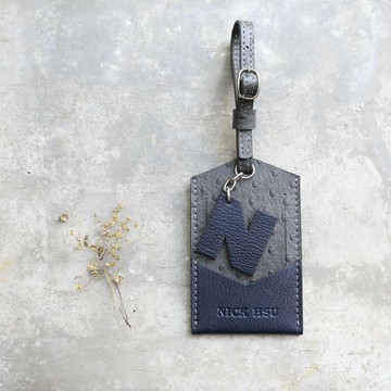 行李吊牌 鐵灰鴕鳥紋/午夜藍 客製化禮物