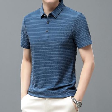 夏季休閑冰絲短袖t恤男士翻領透氣速干衣商務男裝寬松半袖polo衫