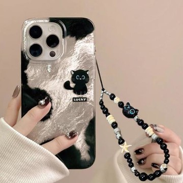 暈染奶牛紋黑貓手鏈適用三星S24Ultra手機殼S25新款S23防摔全包S22/S21/S20FE女NOTE10小眾創意S9/S10+保護套