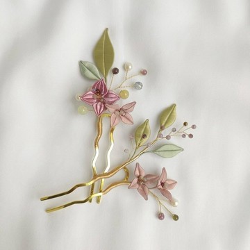 【四葉】春花 小花 造型纏花軟簪 髮簪 髮飾 天然石