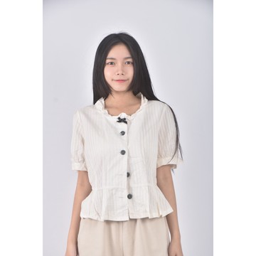 (S) 依蕾質感棉質純棉白色短袖上衣二手衣