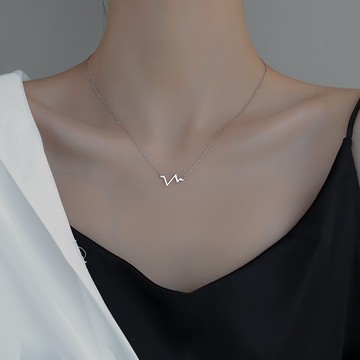 925純銀心跳項鏈女年新款夏設計感鎖骨鏈輕奢小眾氣質毛衣鏈
