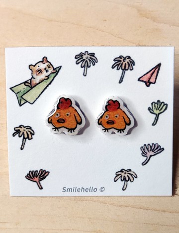 耳針/耳夾/耳環 手工製作 小雞(一對)