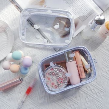 夏日小清新可愛透明鯨魚印花化妝包 洗漱包 旅行便攜護膚品收納包