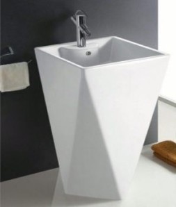 【麗室衛浴】 洗臉盆C-199-4 落地鑽石立柱型 單孔 47*47*高84CM