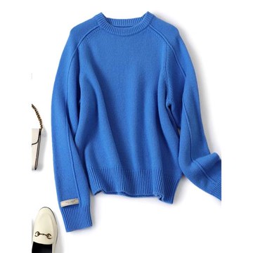 圓領長袖純色百搭羊絨浣熊套頭衫