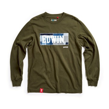 EDWIN｜男裝｜牛仔拼接印花薄長袖T恤