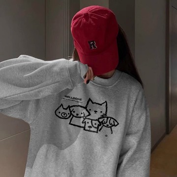 【現貨】韓系重磅純棉大學T ins風印花圓領上衣 大學T男 内刷毛 秋冬内搭 男女同款 秋冬百搭上衣