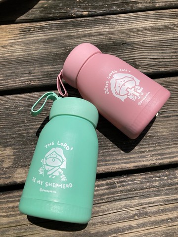 耶穌玻璃水瓶 (綠粉) - 天天與耶穌