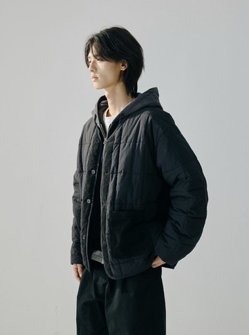 日系復古 / 拼料格子棉衣外套