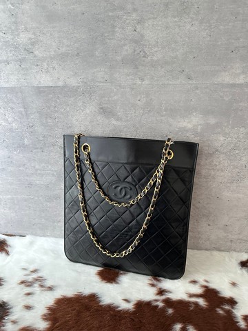 中古包 CHANEL 香奈兒 黑色 Vintage Slim 鏈條托特包