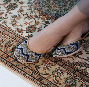 【墨金】 印度復古/巴洛克風格/釘珠刺繡真皮JUTTI鞋