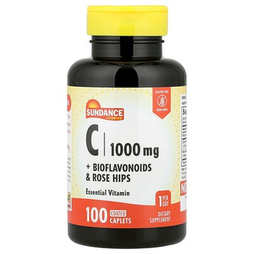 Sundance Vitamins, C + 生物類黃酮和玫瑰果，100 片包衣囊片