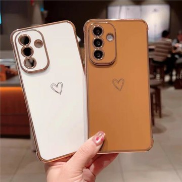 電鍍鏤空小愛心適用三星a55手機殼a16/a15/a25/a35硅膠軟殼a52/a53/a54防摔a14/a24/a34女款a12/a13/a23/a33