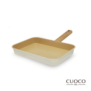 【CUOCO 】純淨自然系列-陶瓷鑄造原木不沾方煎鍋28cm/IH電磁爐適用
