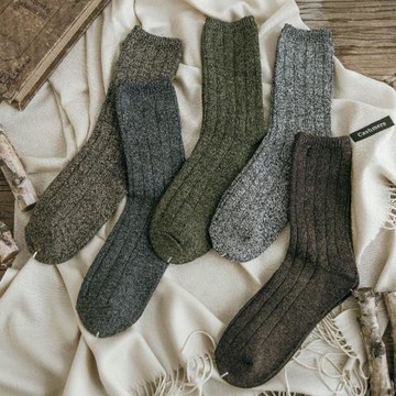 5雙裝 男士長襪日系民族風粗線襪子全棉男襪男毛線長襪男中筒襪潮