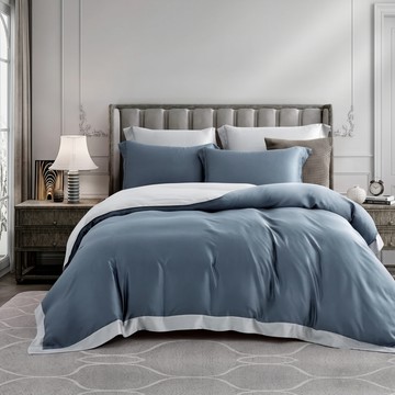 Blue Cat 藍貓 60支頂級天絲雙拼寢具3件組  靜海灰影 AB版  床包105 x 188cm + 兩用被180 x 210cm + 枕套47 x 75cm  單人