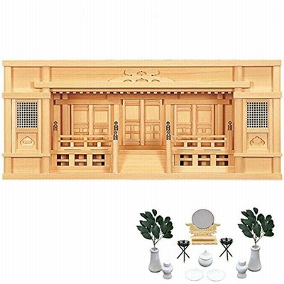 神棚の匠全部揃ったピッタリサイズの神具一式セット付set-04三社神棚 薄型 箱宮 東型 銘木東濃ひのき 高欄付き 2.5尺 シンプルモダン