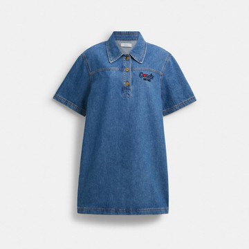 愛心圖案丹寧襯衫洋裝