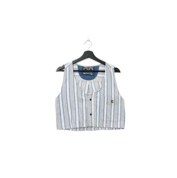 Back to Green-再製水洗丹寧條紋背心 學院灰 tt-06 vintage vest