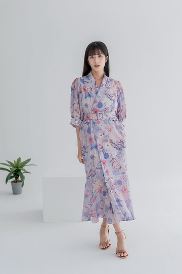 【LADY】愛麗兒 美人西裝領 魚尾裙 長洋裝 皇后紫 大尺碼