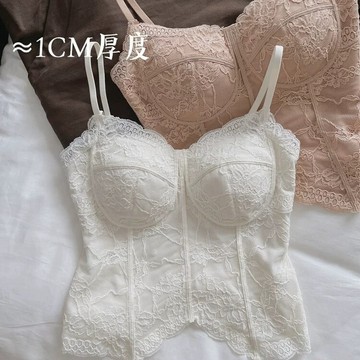 蕾絲魚骨吊帶背心女夏季帶胸墊內搭修身顯瘦外穿打底上衣