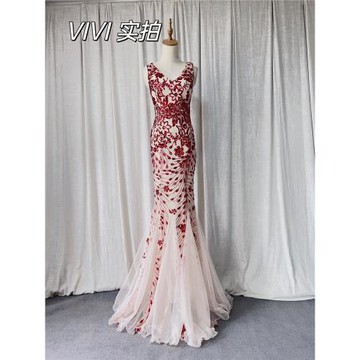 晚禮服女新款宴會氣質優雅年會長款魚尾亮片性感禮服