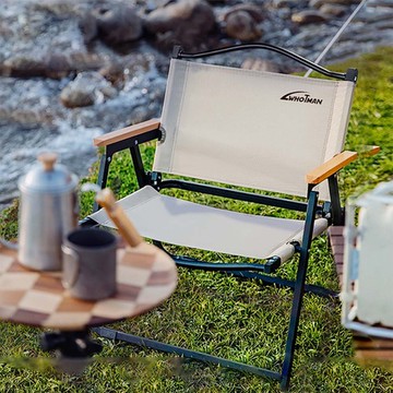 Whotman｜碳素鋼牛津布輕巧折疊露營椅－卡其色