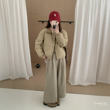 撞色拼接鋪棉壓釦外套 燈心絨 有口袋 長袖 女生 女裝 FW美衣 K0457