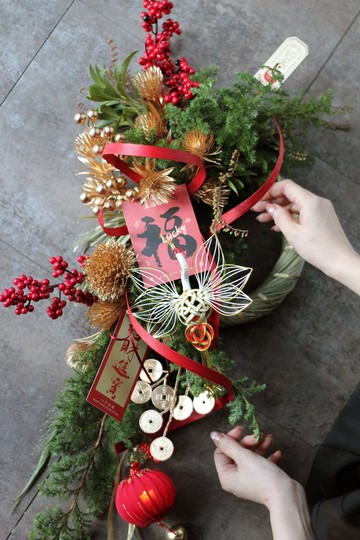 春節花禮 / 乾燥花系列 / 松鶴長春  祈福注連繩掛飾