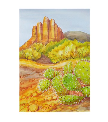 山風景亞利桑那州塞多納岩石鐘岩水彩原畫
