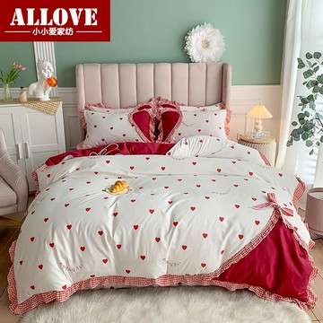 公主風少女心磨毛四件套花邊加厚被套1.5m1.8m2m雙人床單