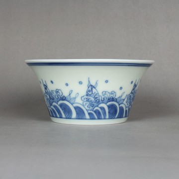 雍正青花手繪魚躍龍門馬蹄杯茶杯 古玩古董陶瓷器仿古老貨收藏品