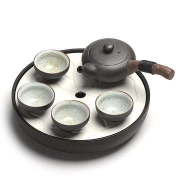 日式粗陶茶具套裝簡約功夫茶臺干泡茶盤陶瓷茶壺自動茶具青瓷茶杯