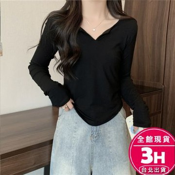 【梨卡】隔日到貨 女裝 刷毛 加絨 T恤 V領 上衣 秋冬上衣 長袖上衣 女生衣服 顯瘦上衣 BR1932【現貨24H】