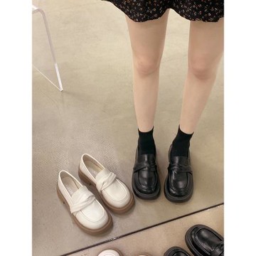 樂福鞋女款2025新款厚底小皮鞋秋季黑色英倫風鞋子白色配裙子單鞋