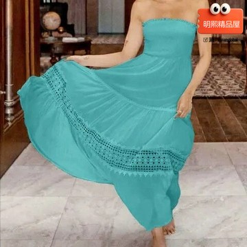 【復古露背】蕾絲長裙 連衣裙 長裙 抹胸裙 露背裙 拼接裙 純色簡約 歐美風 夏季新款 度假約會穿搭