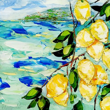 阿馬爾菲義大利繪畫水果原創藝術 10x10 海岸厚塗藝術