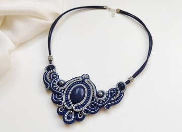 藍色寶石項鍊，青金石項鍊，手工設計師項鍊