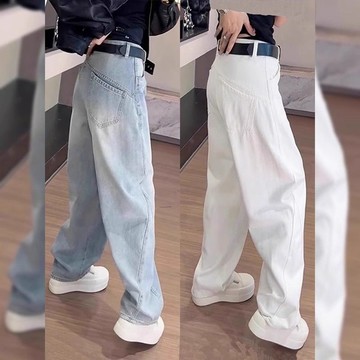【現貨】歐貨彎刀牛仔褲女春季新款大碼胖mm梨形身材小個子窄版拖地闊腿褲 老林