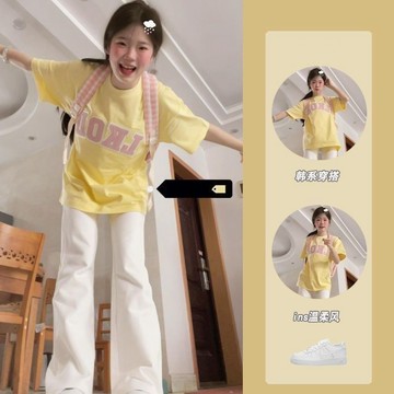 🎇夏季爆款🎇 美式復古字母印花短袖t恤女2025夏季寬鬆休閒百搭上衣牛仔褲套裝