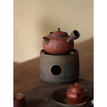 雅.卡不探物景德鎮煮茶爐純手工中式做舊復古刻紋粗陶酒精爐煮茶