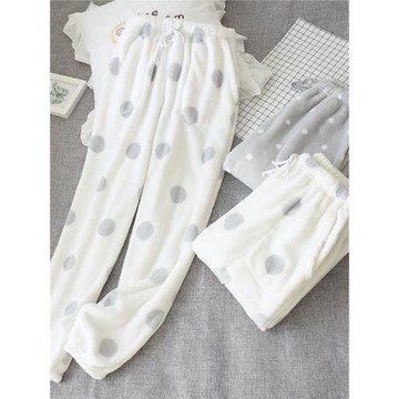 加厚收口法蘭絨睡褲女士加絨保暖波點暖暖褲小腳束腿珊瑚絨家居褲