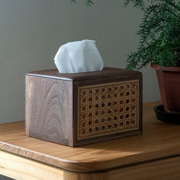 Tomood/ 土與木之間 實木雙面籐編面紙盒_胡桃木_M